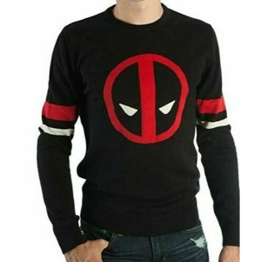 Marvel Comics Deadpool Logo Knit Long Sleeve Pullover Sweater Men's Size M